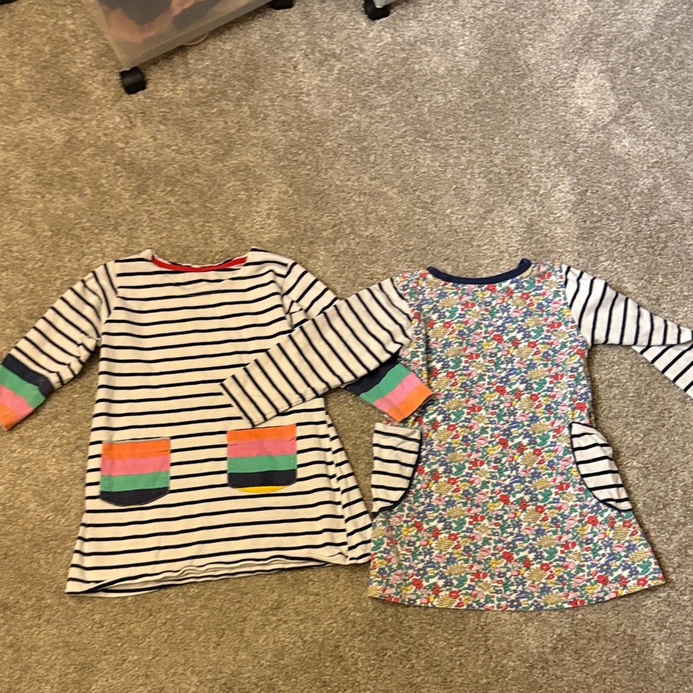 3T cotton dresses , long sleeves, pockets Striped and Floral